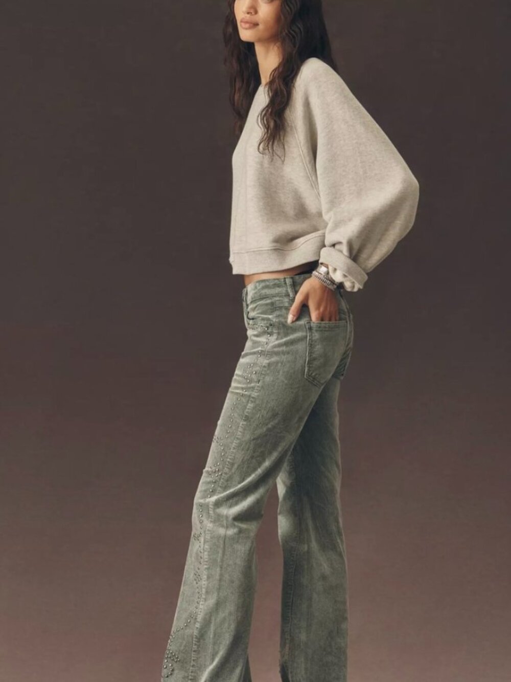 RARE ✨Anthro x Pilcro Essential Flare Mid-Rise Studded Corduroy Jeans ✨ NWOT 28 - Picture 3 of 15